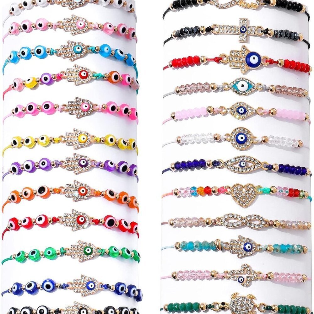 Evil Eye Bracelets Set Zinc Beaded Adjustable Protection Jewelry for Women Girls